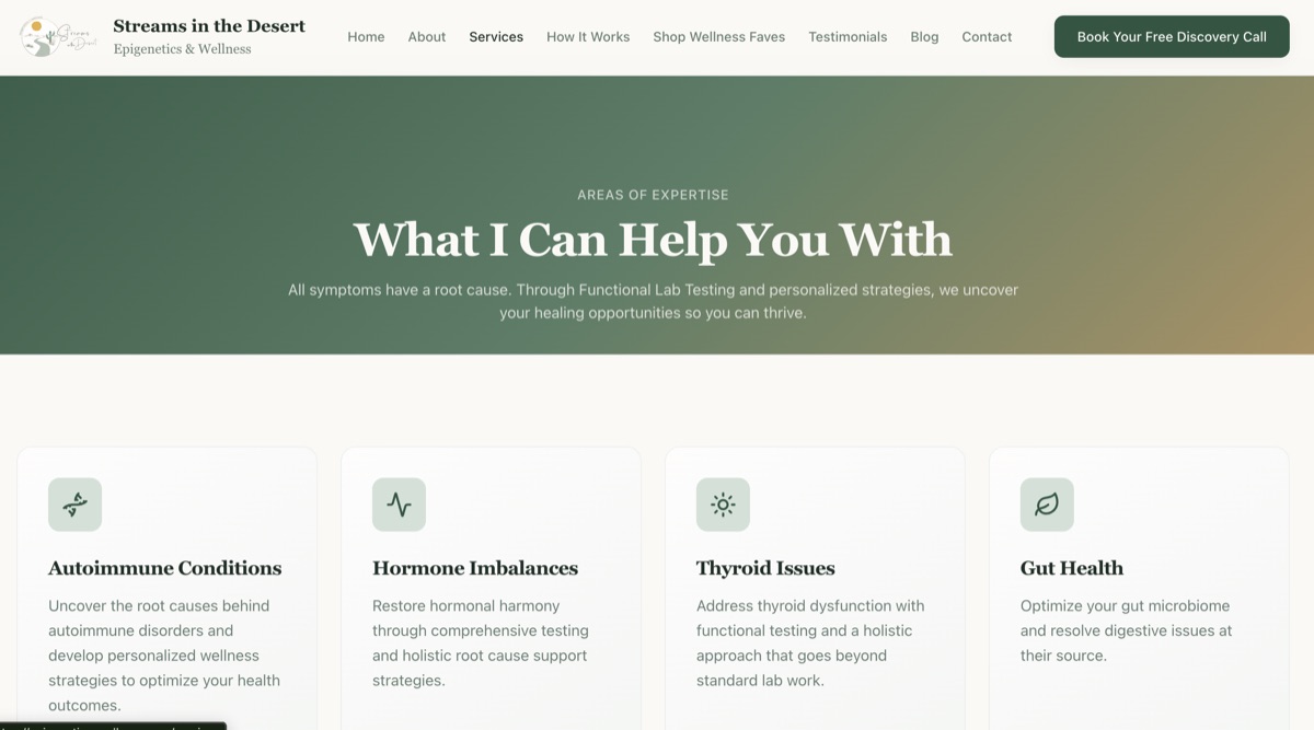 Streams in the Desert Epigenetics and Wellness website — functional lab testing and holistic wellness services