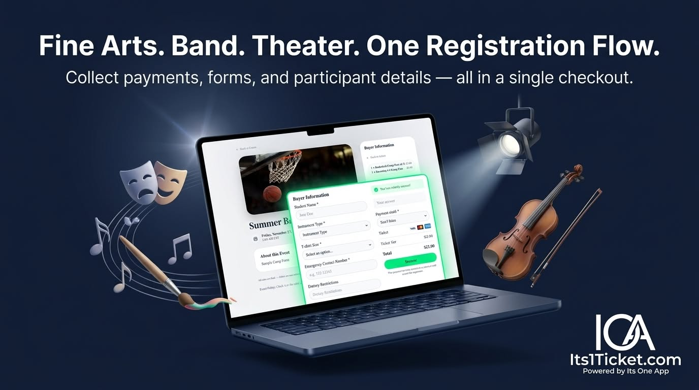 Fine arts, band and theater registration in one checkout